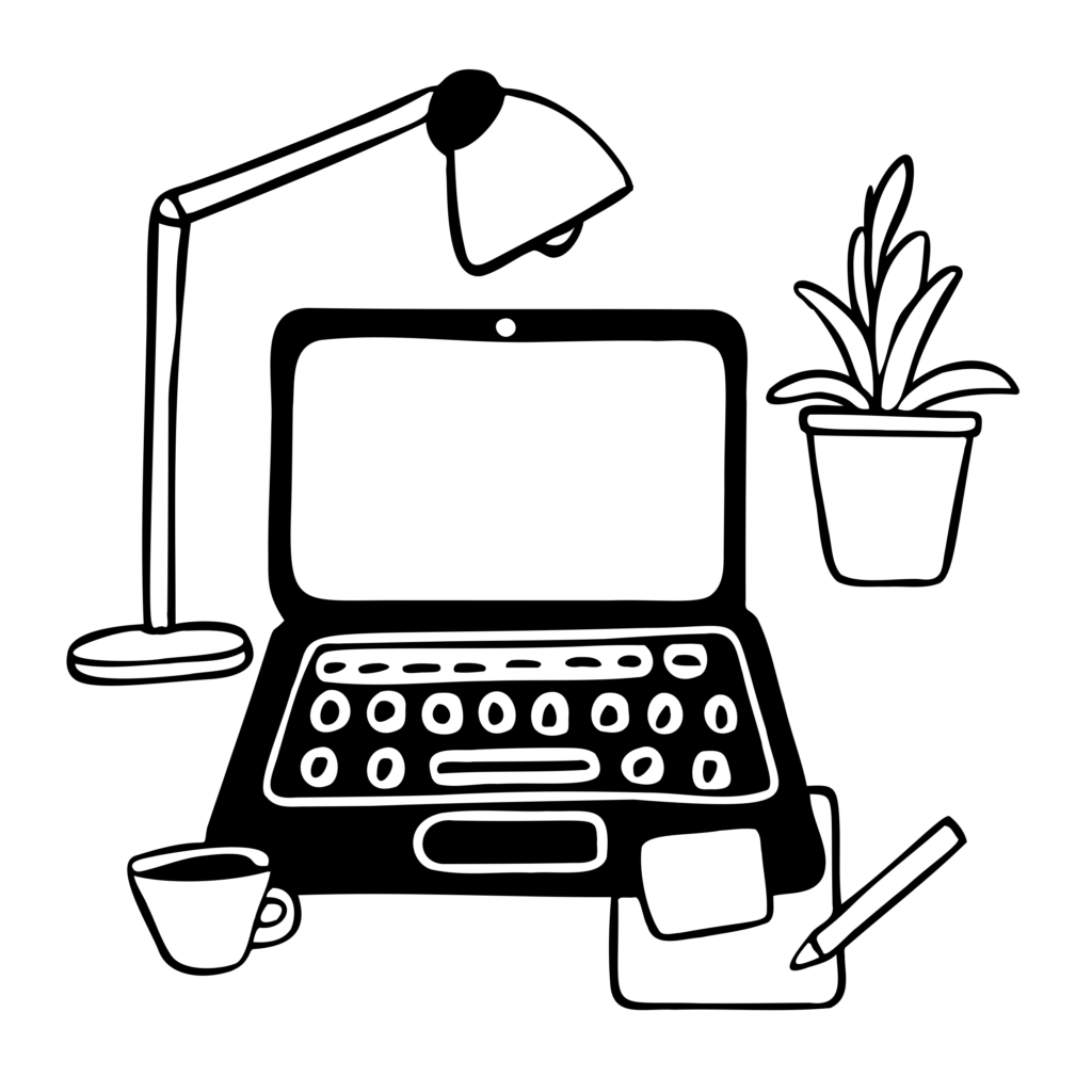 Workspace with laptop and notepad